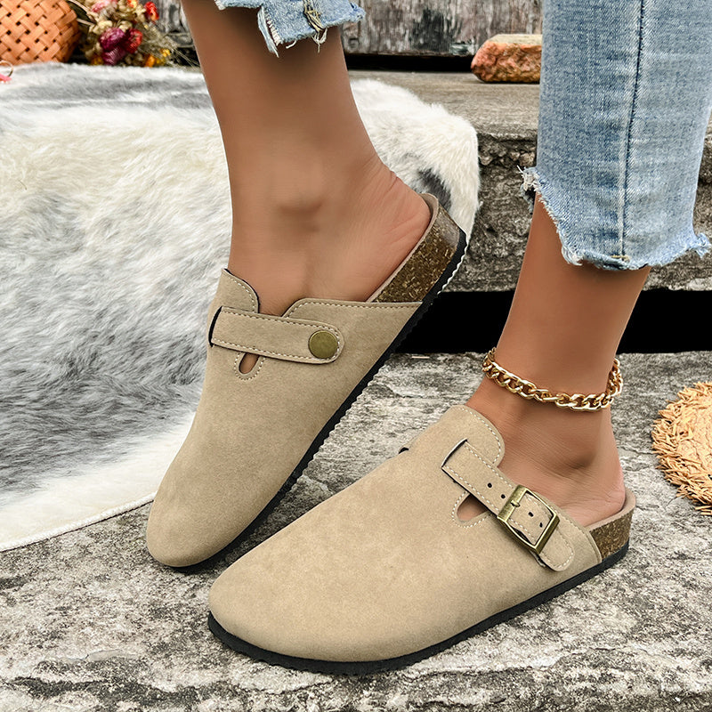 Women's Adjustable Strap Flat Mules Cork Clogs