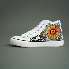Flower Print Chunky Canvas Sneakers Plush Lined Thermal
