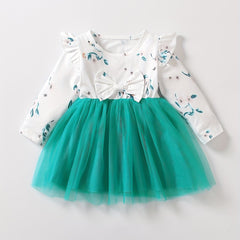 Baby Girls Floral Print Ruffle Flying Sleeve Long Sleeve Dress