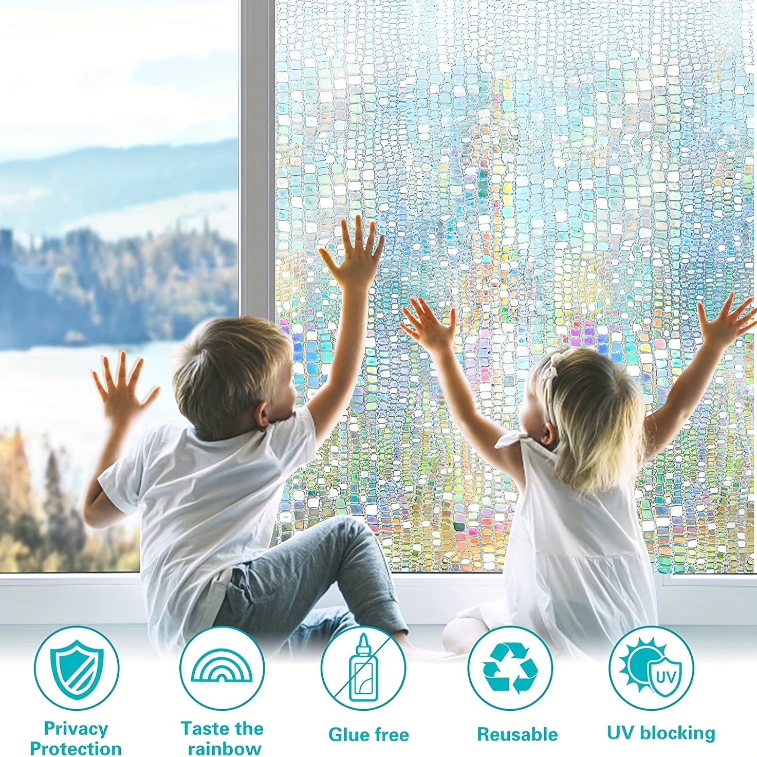Privacy Window Film Stained Glass Rainbow Clings Sun Blocking Decor