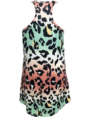 Leopard Lounge Dress Crew Neck Home Dress Women's Loungewear