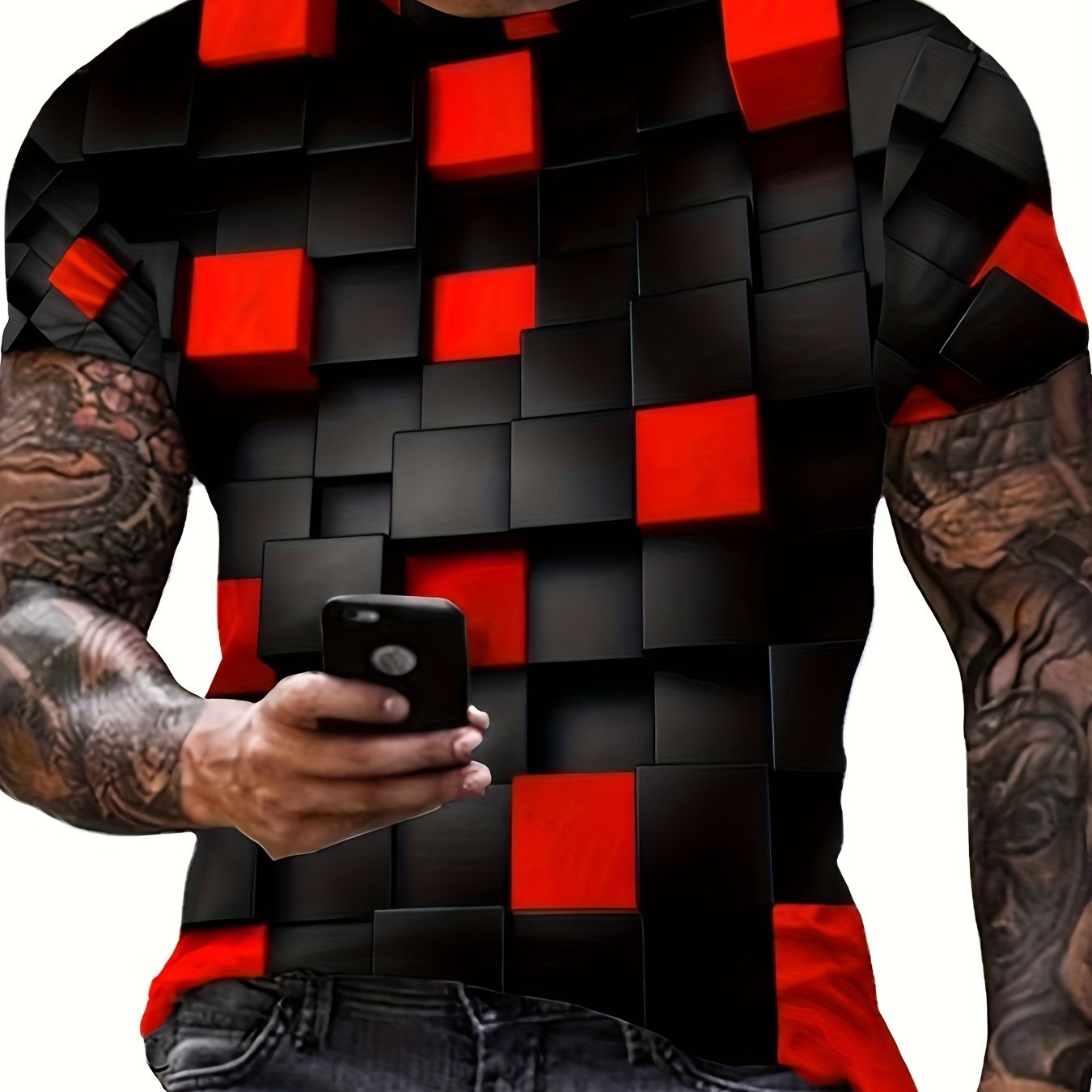 Men's Geo Graphic Tee Outdoor Casual Vision Crew Neck Short Sleeves
