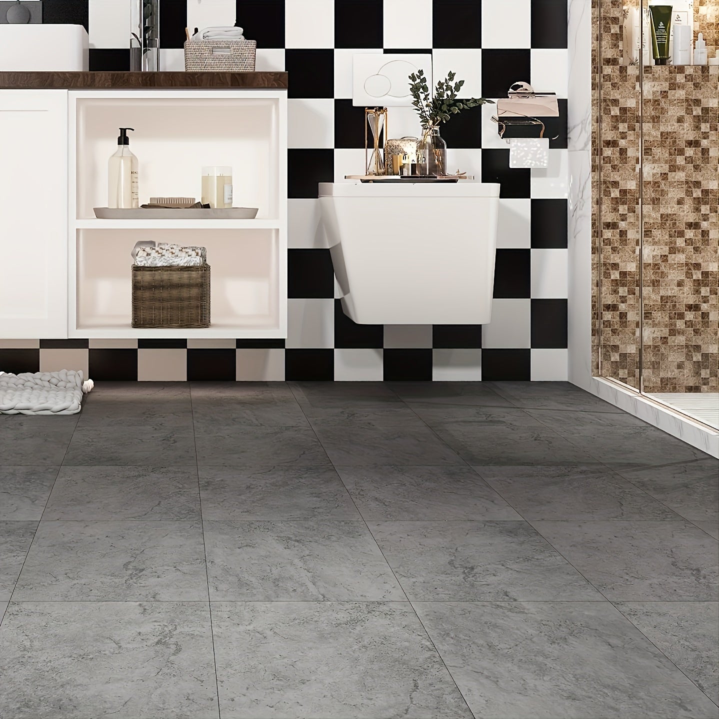 10pcs Gray Marble Cement Slate Floor Tiles Peel And Stick Vinyl Floor Sticker