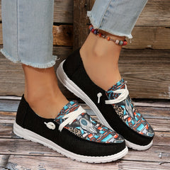 Cow Head & Leopard Print Canvas Loafers Women's Casual Flat Sneakers