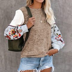 Sporty Embroidered Sleeve Knit Pullover Top