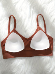 Solid Ribbed V Neck Backless Crop Top Women's Lingerie