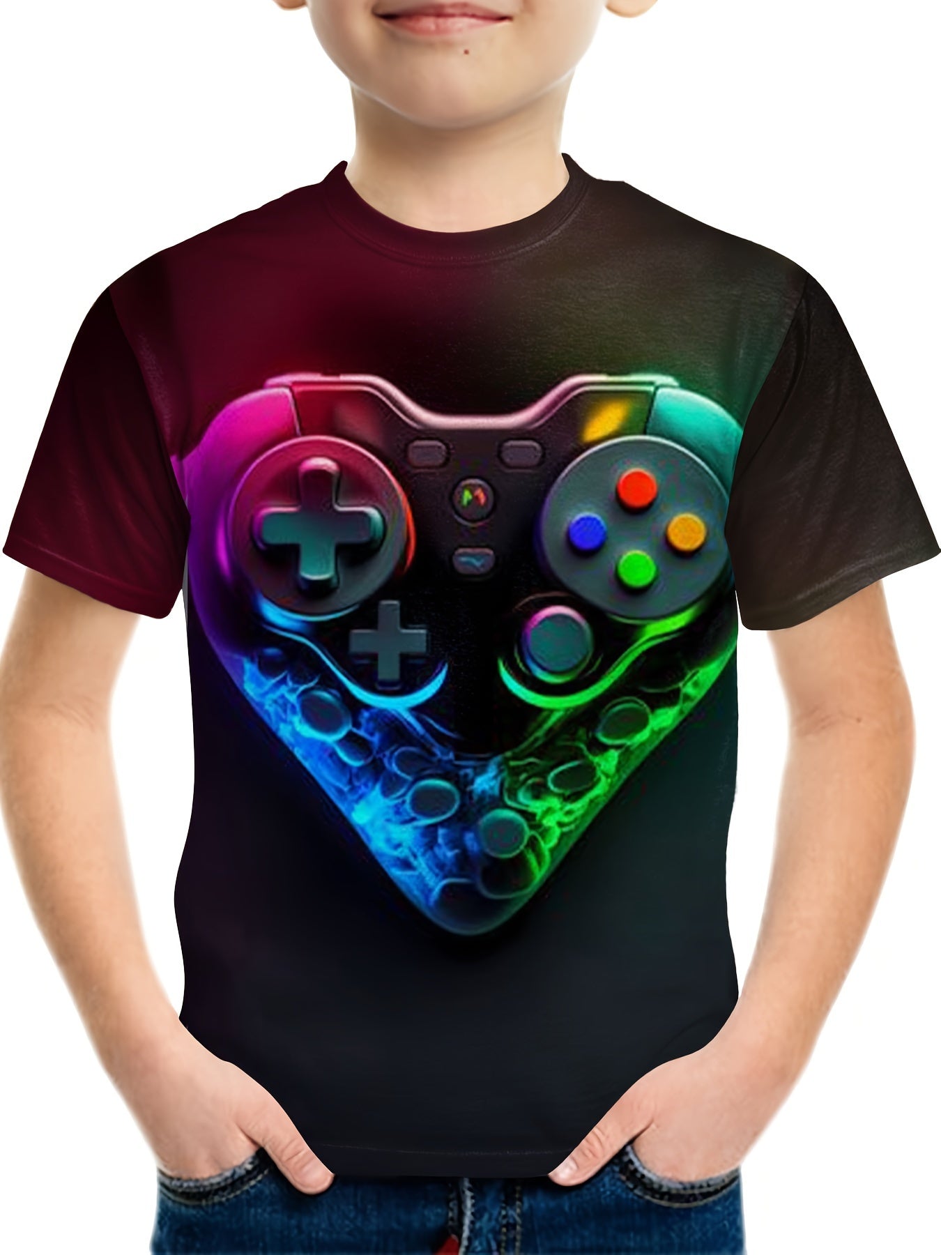 Heart Shape Gamepad 3D Print Boy's Short Sleeve T-shirt