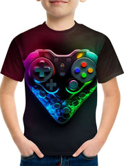 Heart Shape Gamepad 3D Print Boy's Short Sleeve T-shirt