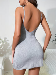 Lace Trim Slip Nightdress V Neck Backless Sleep Dress Women's Sleepwear