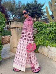 Colorblock Geometric Print Dress & Pants Outfits 2 Piece Set