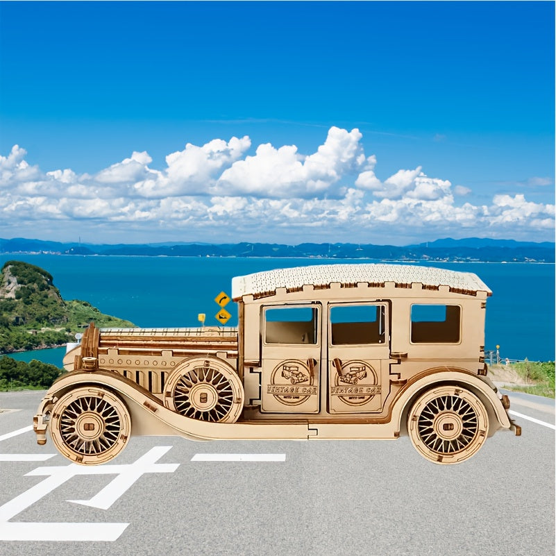 3D Wooden Mechanical Vintage Car & Motorcycle Puzzle Set
