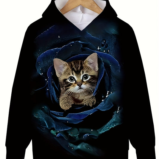 Rose Print Kitten Hoodie for Kids