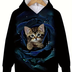 Rose Print Kitten Hoodie for Kids