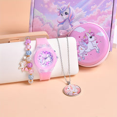 4pcs Unicorn Theme Girls' Watch Set Quartz Non Waterproof