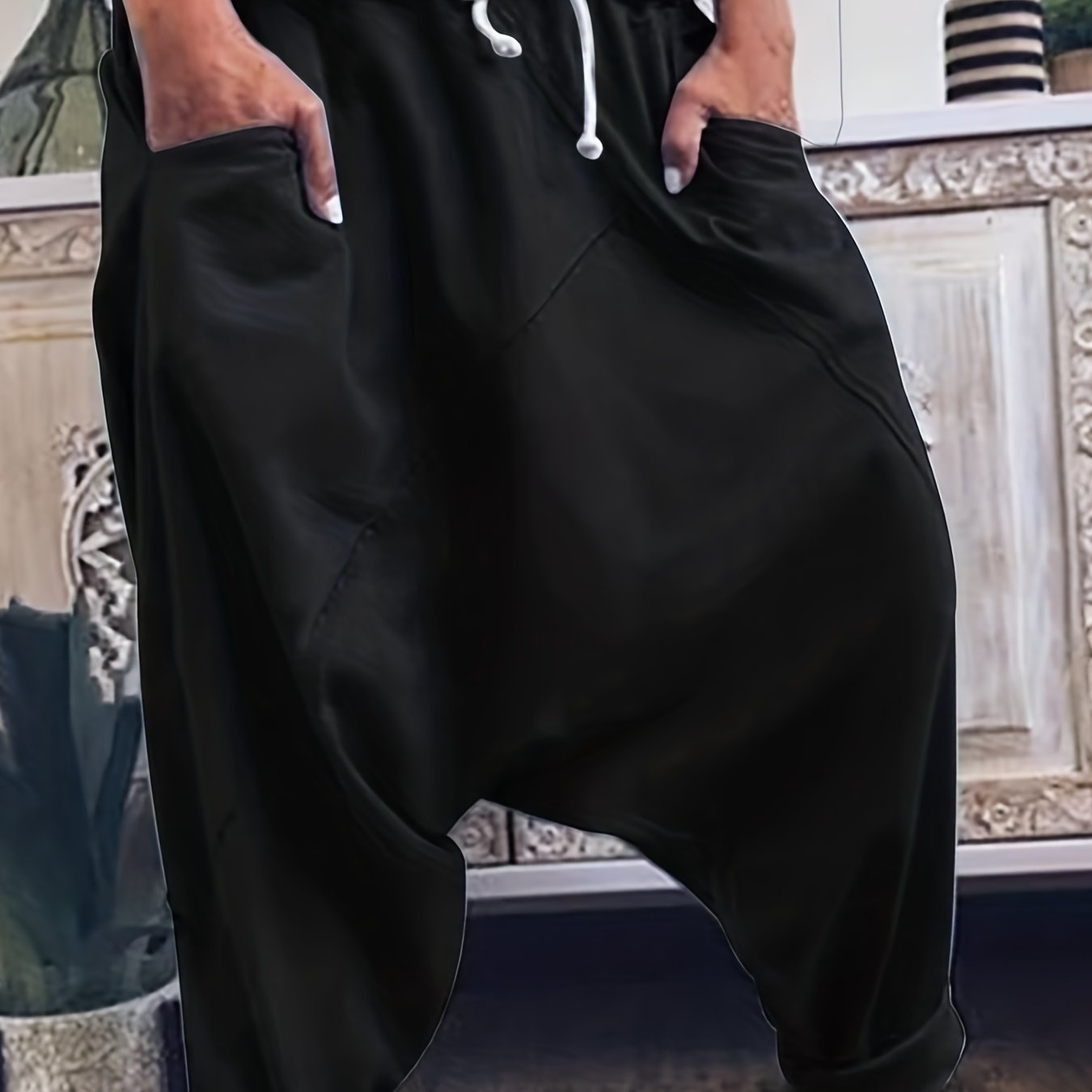 Solid Harem Pants Casual Elastic Waist Long Length Pants