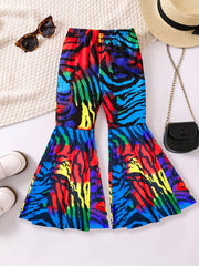Girls Leopard Graphic Bell Bottom Pants Elastic Flared Trousers