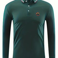 Men's Circle Print Polo Shirt Casual Stretch Breathable Long Sleeve Shirt