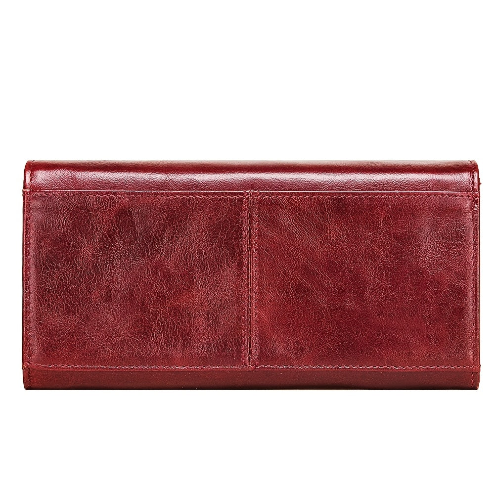 Women's Envelope Clutch Wallet Top Grain Leather Buckle Closure