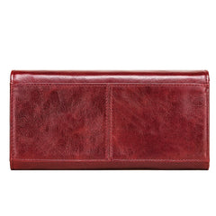 Women's Envelope Clutch Wallet Top Grain Leather Buckle Closure