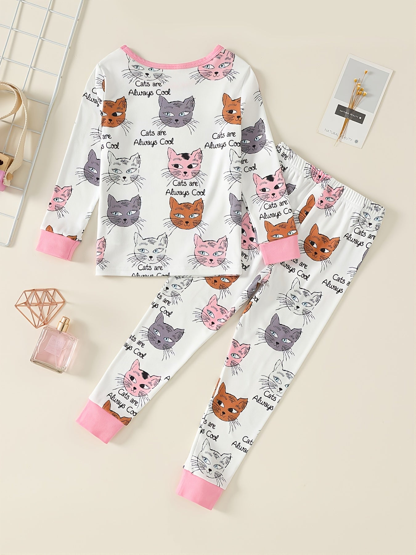 Girls 2pcs Lounge Wear Homewear Long Sleeve Top & Matching Pants Set