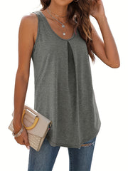 Pleated Tank Top Sleeveless Casual Summer Women's Clothing
