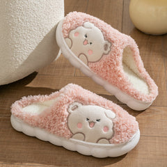 Women's Cartoon Slippers Round Toe Non-slip Home Fluffy Soft Indoor Shoes
