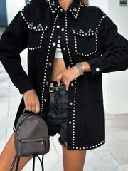 Rivet Decor Denim Jackets Long Sleeves Street Style Lapel Denim Coats