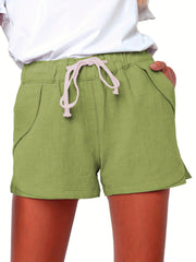 Drawstring Waist Solid Shorts High Waist Casual Shorts
