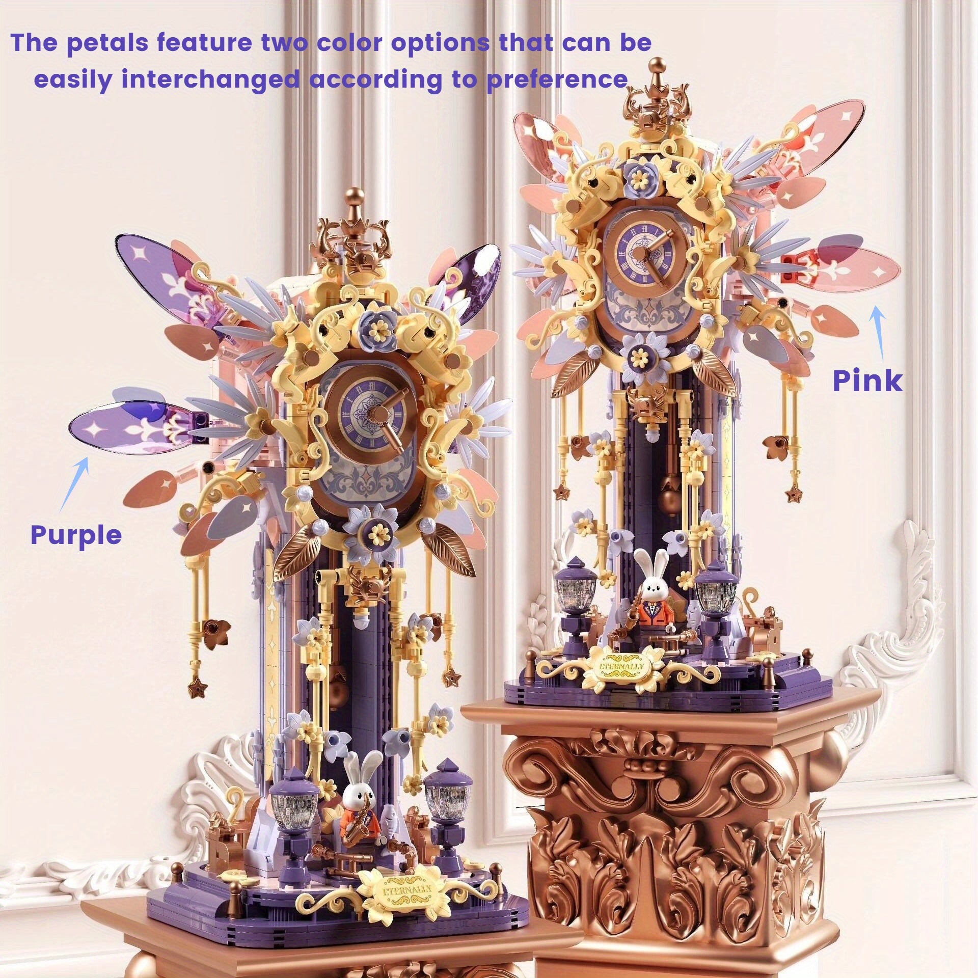 Bunny Clock Block Set 1285pcs Mini Particles Easter Birthday Gift