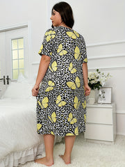 Casual Nightdress Leopard & Butterfly Print High Stretch Sleep Dress