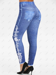 Floral Denim Print Leggings High Waist Seamless Long Length Leggings