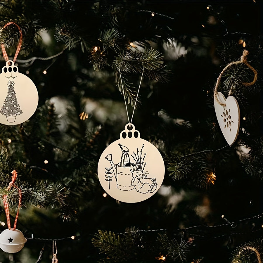 10pcs Wooden DIY Christmas Decorations With Hemp Rope