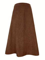 High Waist Corduroy Skirt A-Line Midi Skirt for Women
