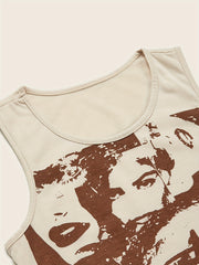 Y2K Portrait Print Sleeveless Tank Top for Summer