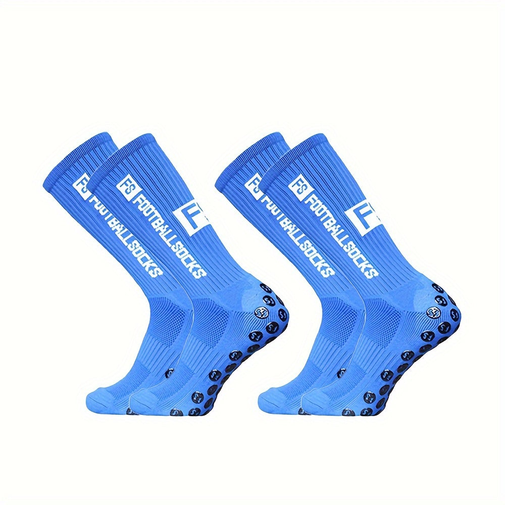2pairs Men's Sports Socks Soccer Non slip Thick Grip Crew Socks