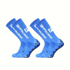 2pairs Men's Sports Socks Soccer Non slip Thick Grip Crew Socks