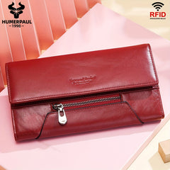 HUMERPAUL RFID Blocking Long Clutch Women's Wallet Red