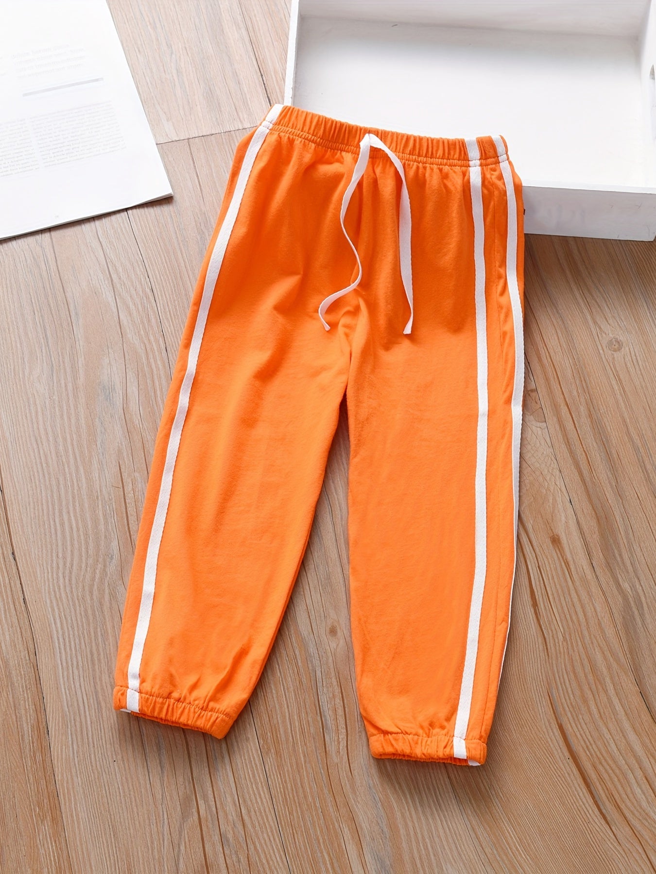 Girls Block Sweatpants Elastic Waist Thin Casual Sport Jogger Pants