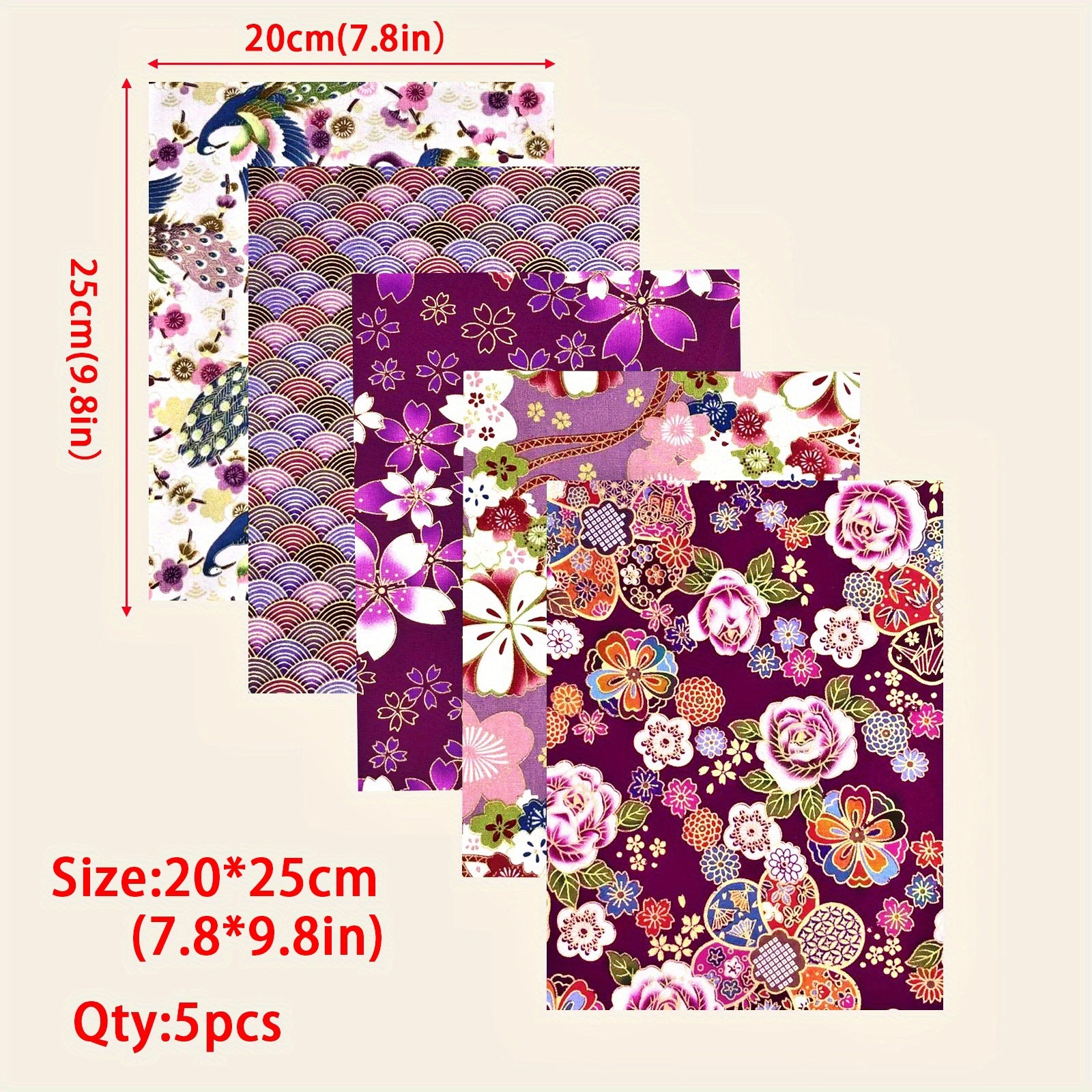 5pcs 19 81 24 Cotton Craft Fabric Bundle Squares Patchwork Cotton Wrapping Cloth