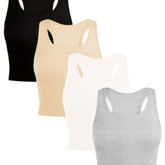 4pcs Ribbed Racerback Corset Tank Tops Women's Lingerie