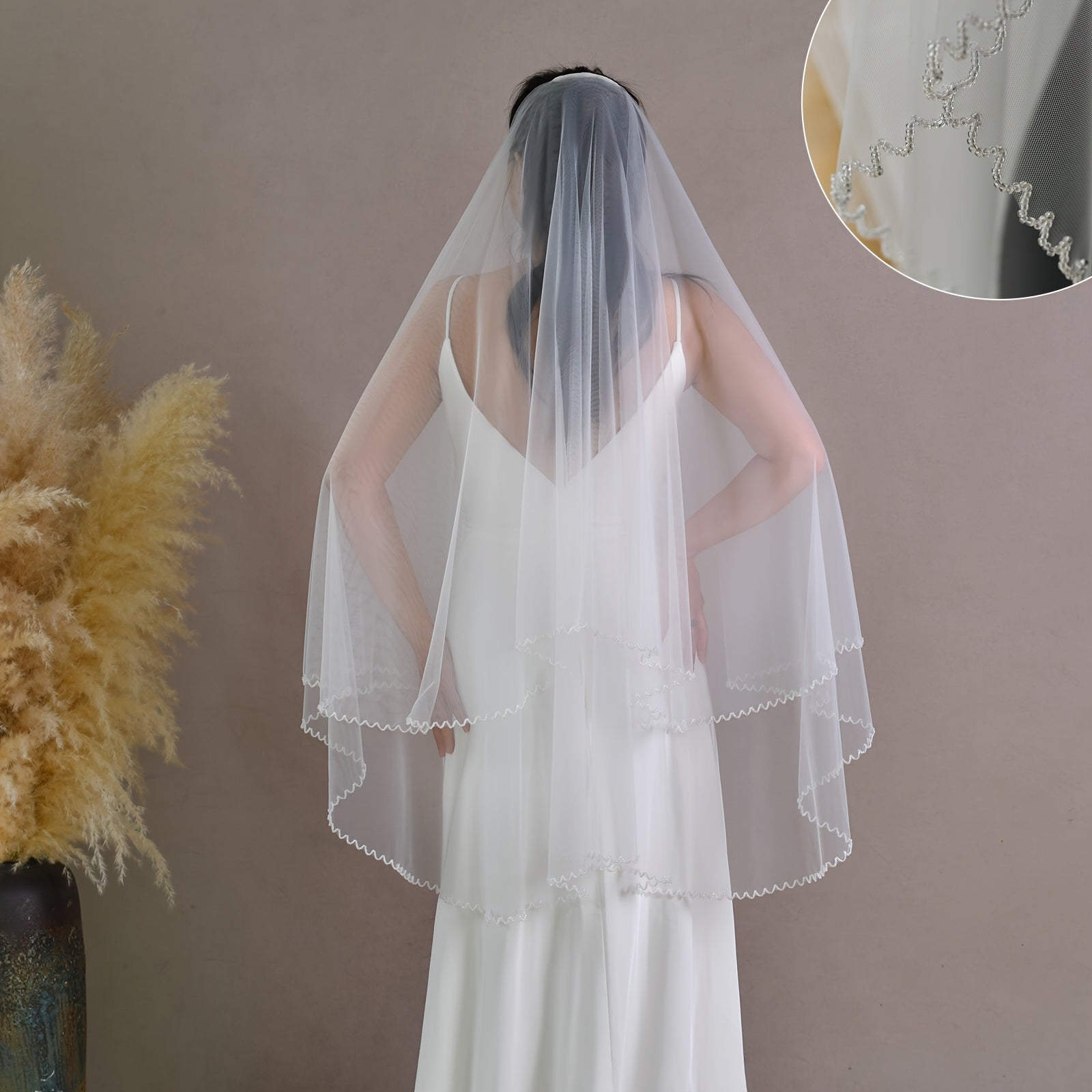 Romantic Bridal Veil with Comb Soft Nylon Lightweight Drapey for Brides