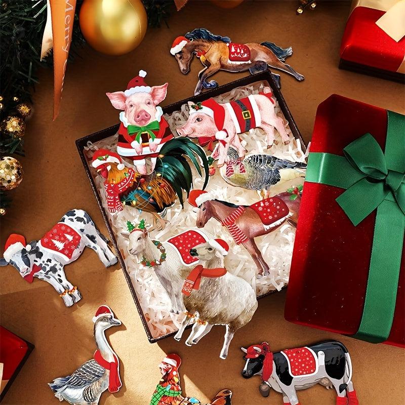 24Pcs Wooden Farm Animal Hanging Decor Christmas Tree Pendants