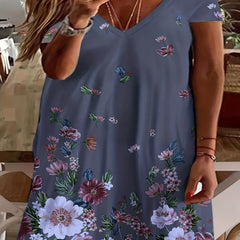Floral Print V Neck Tee Dress