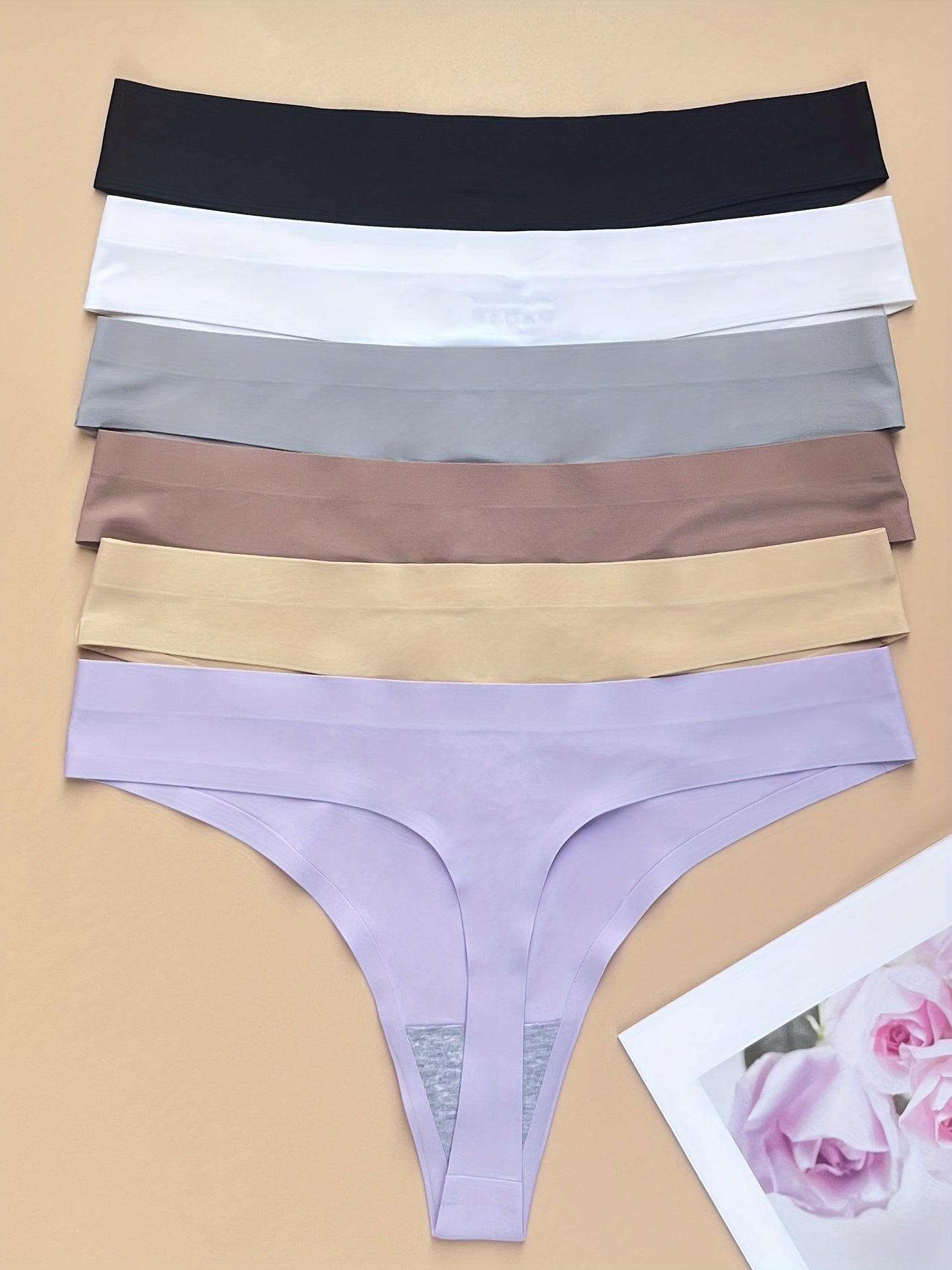 6pcs Seamless Solid Thongs Soft & Comfy Intimates Panties