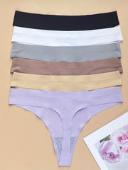 6pcs Seamless Solid Thongs Soft & Comfy Intimates Panties