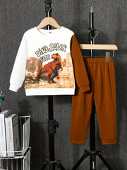 Dino Print Boys Casual Sweatshirt & Sweatpants Set