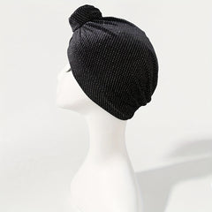 Polka Dot Velvet Turban Cap Flower Decor Head Wrap Solid Elastic Head Scarf