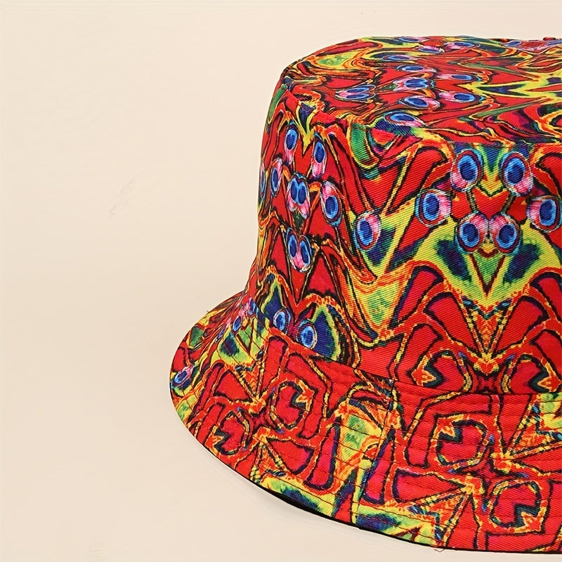 Y2K Red Graffiti Bucket Hat Reversible Fisherman Cap