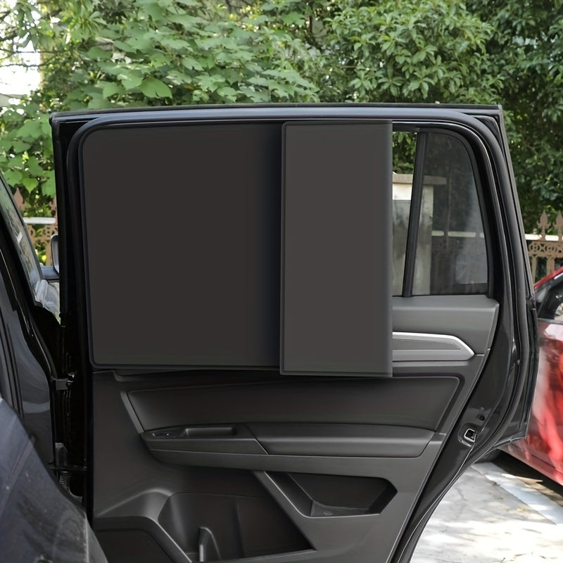 Car Side Window Sunshades Set with Hidden Magnetic Silvery Curtains