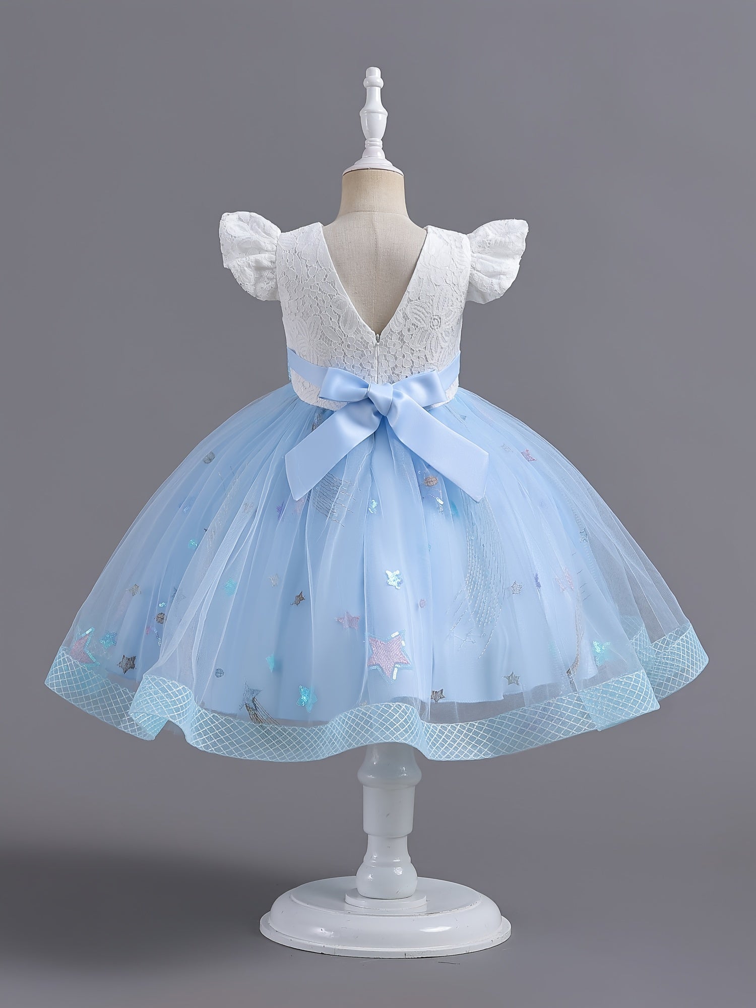 Girls Embroidered Mesh Princess Dress Fly Sleeve Tutu Skirt